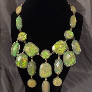 Iridescent Opal-Look Statement Bib Necklace